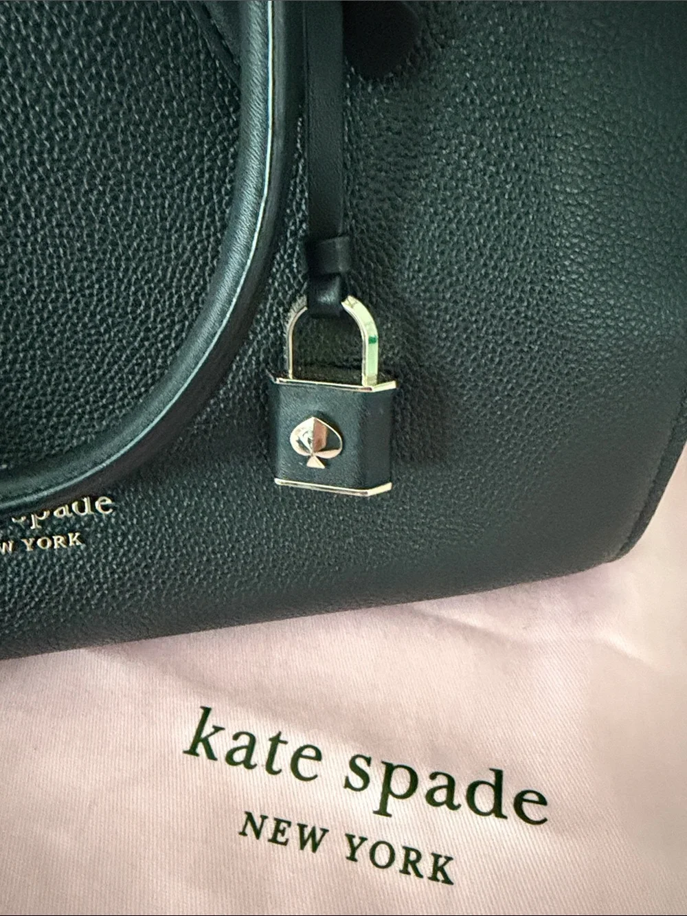 Kate Spade Black Pebbled Leather Satchel with Lock Charm